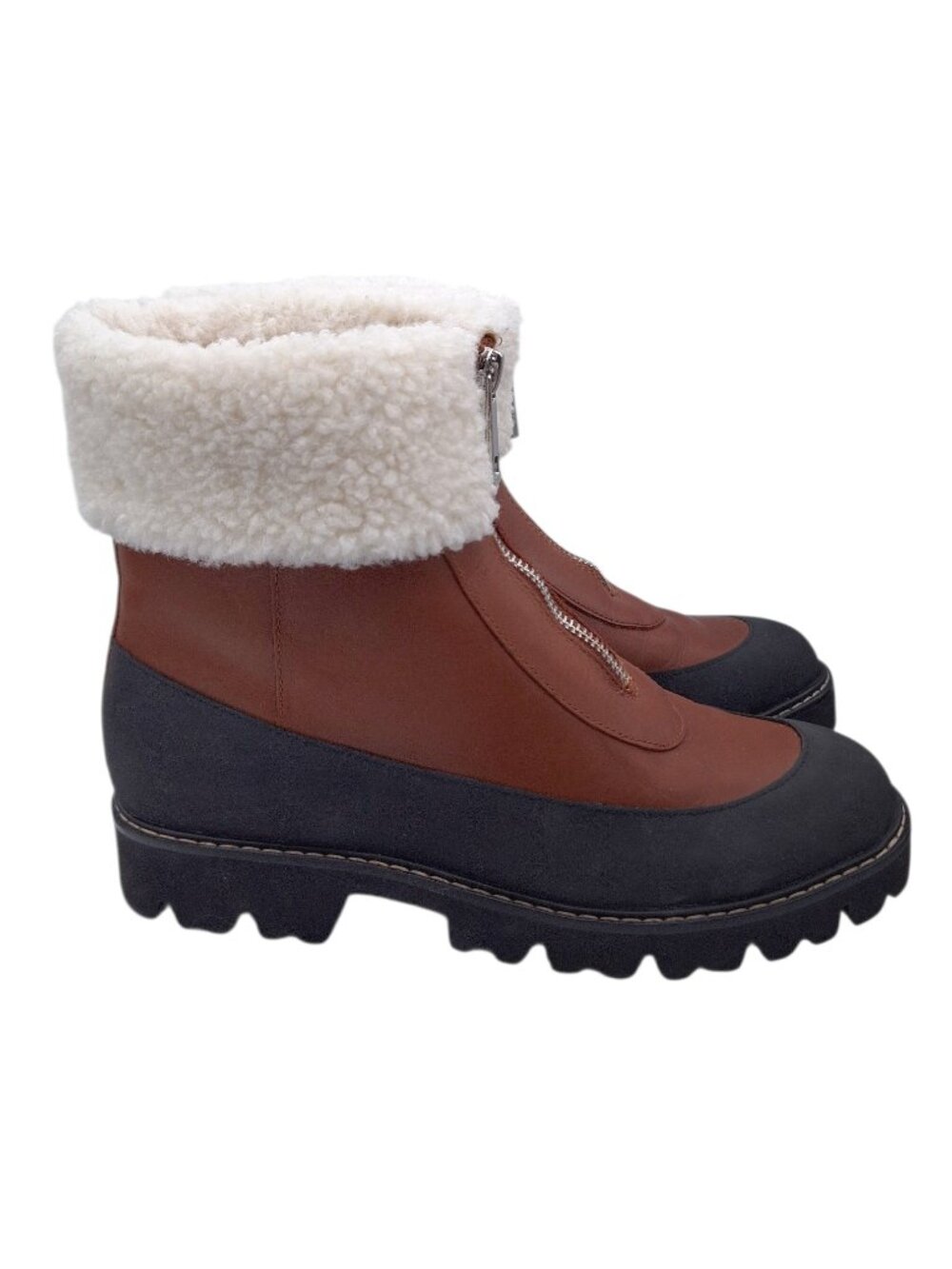 J. Crew Gwen Leather Lug-Sole Front Zip Boots Style BD826 Faux Shearling SZ 7